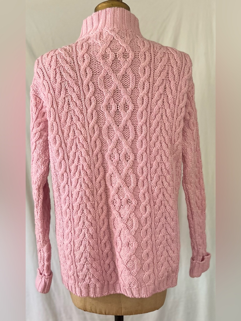 Aran Crafts Pink Merino Wool Quarter Zip Cable Knit Sweater M - Picture 3 of 10